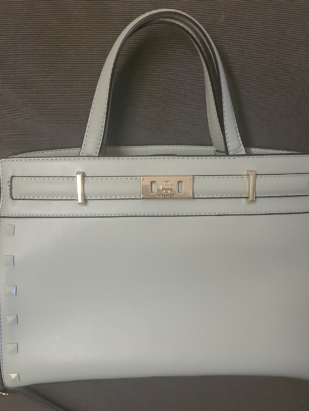 Nine West Light Mint Green Structured Satchel with Gold-Tone Accent